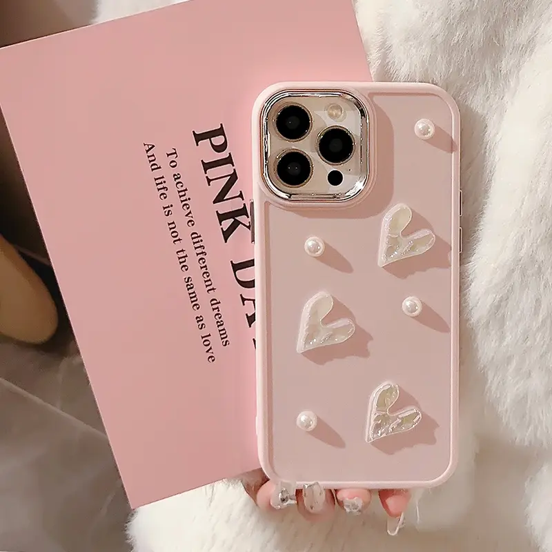 Cute 3D Love Heart Pearl Design Protection Case Slim Soft TPU Shockproof Protective Cover for iPhone 6