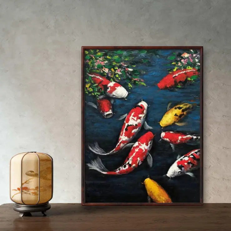 【 Zhang Junlong 】 Nine carp oil decorative painting texture complex core 30cm*40cm