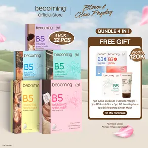 [BUY 4 GET 8] becoming B5 Sheet Mask 25 ml | Bundle 4 Box Isi 32pcs | Masker Wajah | Sheet Mask | Face Mask | Masker Wajah Melembapkan & Mencerahkan | Kulit Wajah Bercahaya | Menutrisi | Menenangkan | Niacinamide | Witch Hazel | Panthenol