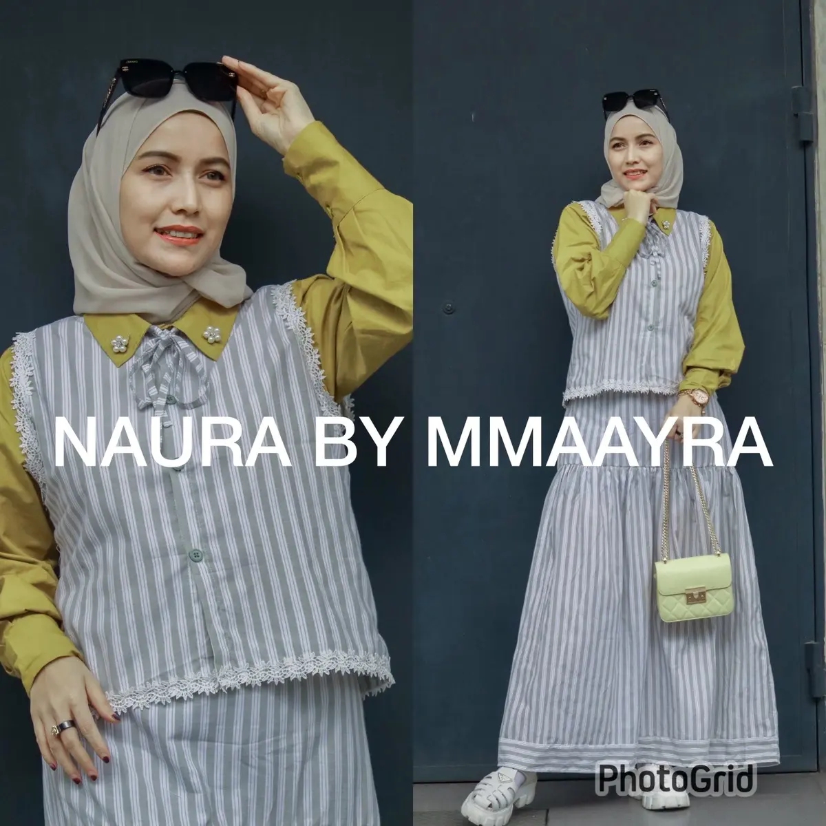 ￼Mmaayra- NAURA By Mmaayra- Setelan atasan dan rok terbaru Baju Wanita Remaja Panjang Katun Dewasa Muslim Gamis Jilbab Salur