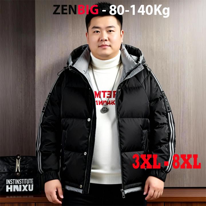Áo Phao Nam Bigsize ZENBIG Áo Khoác Có Mũ Phối Kẻ Sọc Tay Dày Dặn Cản Gió Giữ Ấm Cho Người Béo Mập Jacket Menswear áo khoác gió nam đẹp 2024