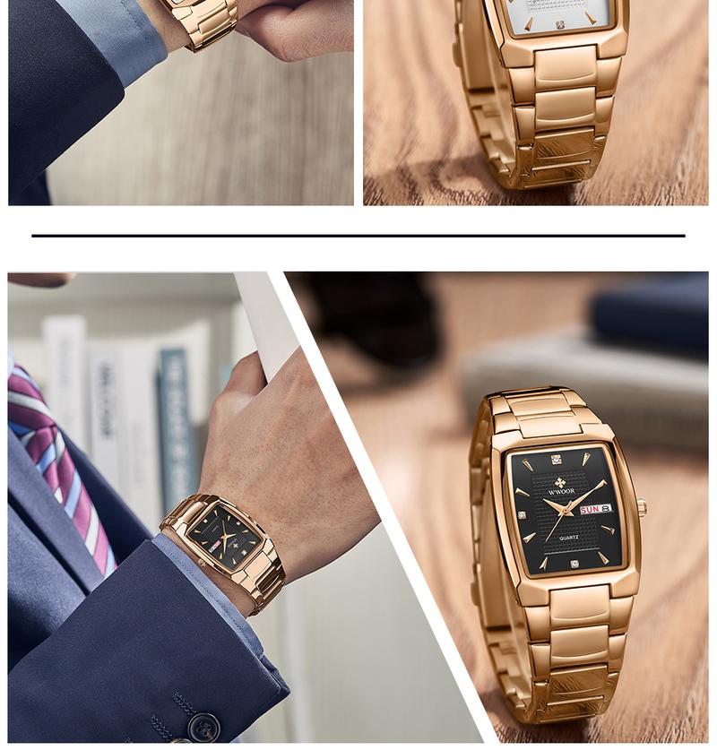 Product Introduction of WWOOR Watch -Đồng Hồ Sang Trọng Cho Nam, Không Thấm Nước, Với Vòng Tay Thép Không Gỉ, Thể Thao, Chính Hãng, Sang Trọng, Vàng, Thạch Anh, 8837 Voi 13