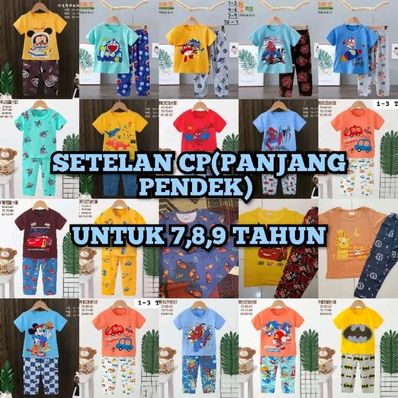 SETELAN MOTIF COWOK 7,8,9 TAHUN,SET CP (0ANJANG PENDEK) BAHAN ORGANIK