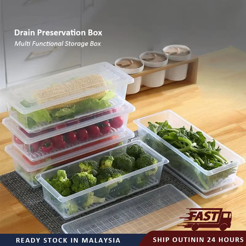 Fridge Storage Box Food Container With Lid Containers Bekas Peti Sejuk Simpan Sayur Makanan Kitchen Drain Layer Kitchenware Microwave Dispenser Sealer
