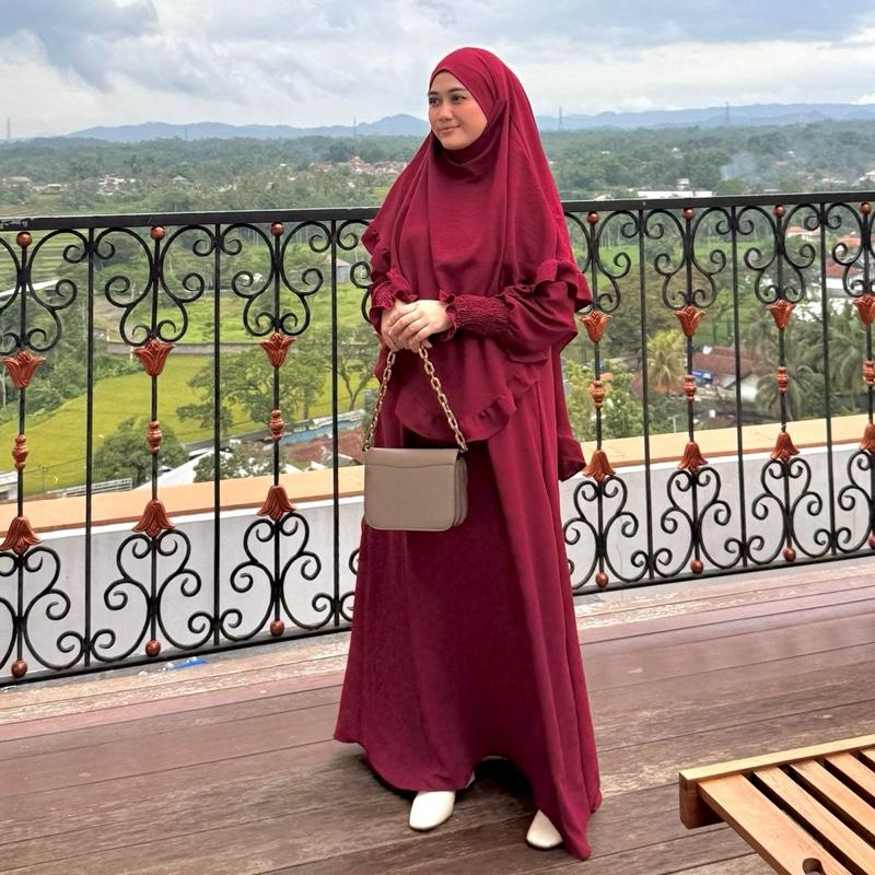 Shanum Gamis Set Syari Frenchkhimar Rempel Muslim All Size Crinkle Airflow Busui/ Gamis Lebaran Dewasa Dress Mewah Cantik Menyusui Wudhu Formal Panjang 6