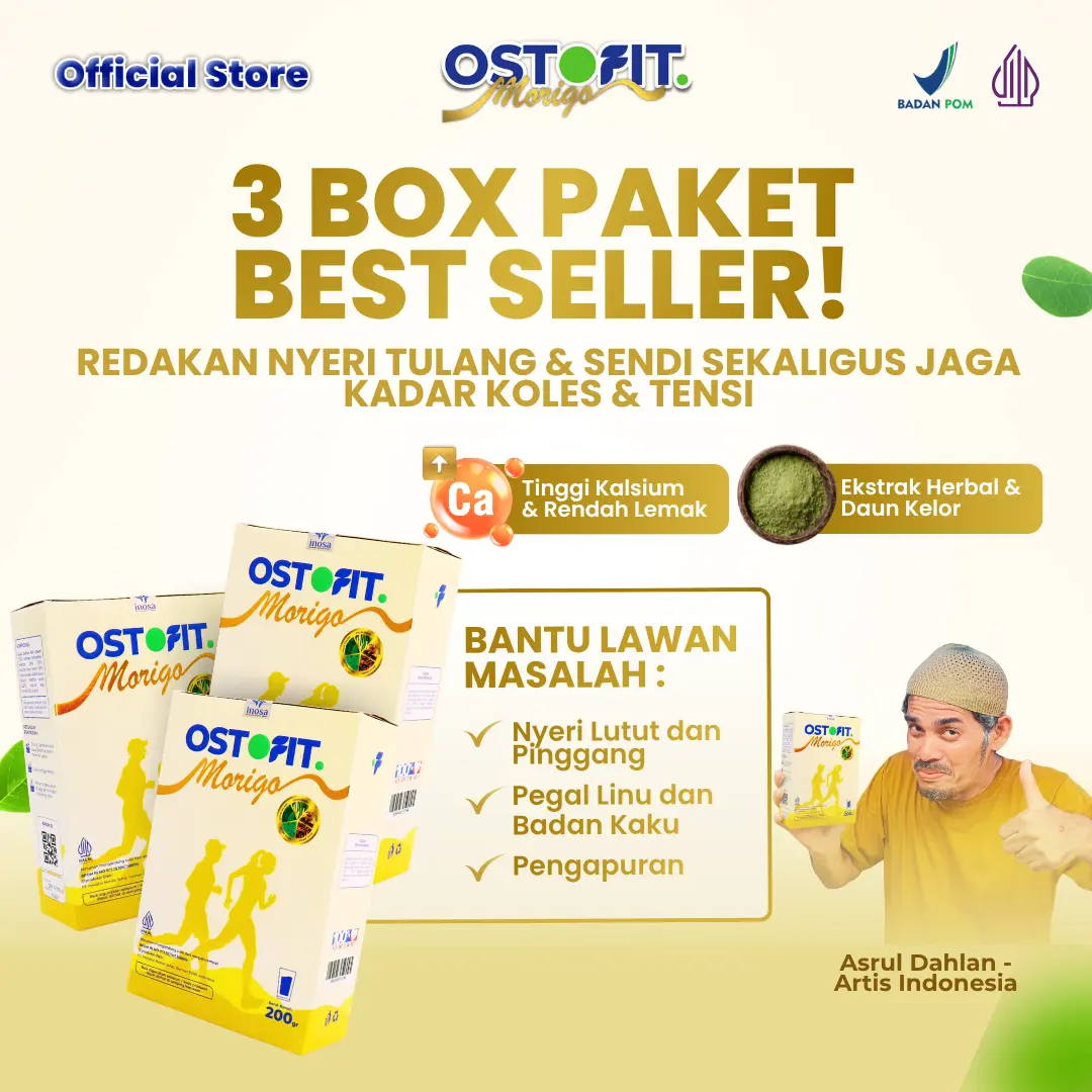 Ostofit MORIGO Paket 3 Box - Susu Rendah Lemak Ekstrak Herbal & Daun Kelor Bantu Nyaman Sendi & Bebas Kebas Aman Untuk Koles Hiper - 200gr Halal BPOM