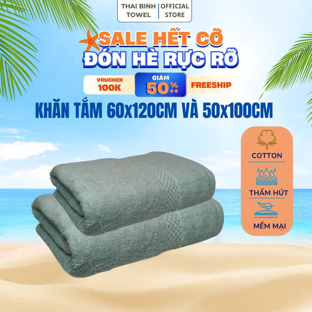 Khăn Tắm Thaibinh Với Kích Thước 50X100Cm Hoặc 60X120Cm Dùng Cho Spa, Khách Sạn, Nhà Tắm Không Đổ Lông, Thấm Hút Tốt, Không Phai Màu