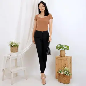 Bodysuit Wanita Slim Fit Square Neck Bahan Spandex Sutra Nyaman