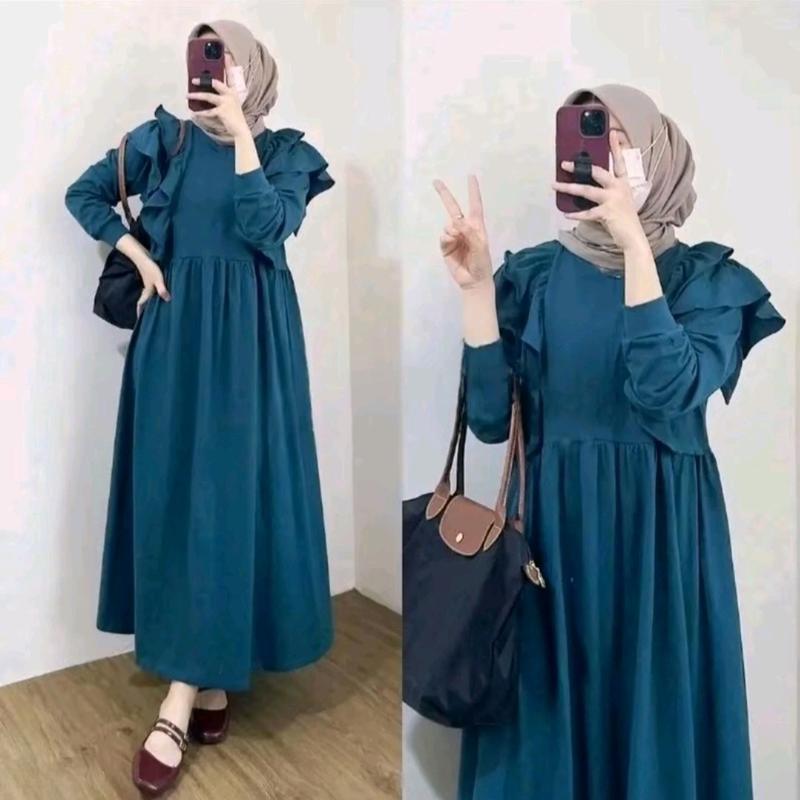 Gamis Panjang Wanita Variasi Ruffle Meldi Dress Muslim Crinkle Airflow | Gamis Kondangan Nyaman | Gaun Pesta Santai Mewah 1