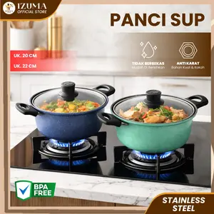 Panci Anti Lengket 20cm dan 22cm dengan Tutup Kaca Tebal - Panci Enamel Warna M1190 - Kitchenware