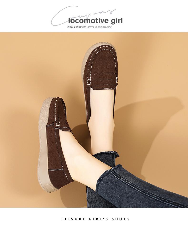 Product Introduction of Giày Da Lộn Cổ Điển Cho Nữ, Giày Đế Mềm, Giày Trượt Chân, Thường Ngày Round Toe Flat Heel (1 cm or less) Shoes Thun 15
