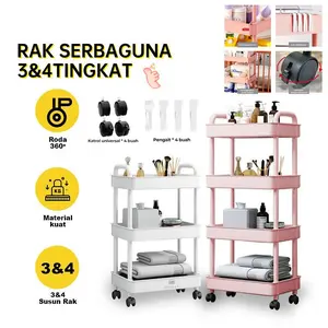 RAK SUSUN TROLI SQUARE SERBAGUNA 4 TINGKAT DENGAN RODA RAK TOILET RAK PENYIMPANAN 4 SUSUN
