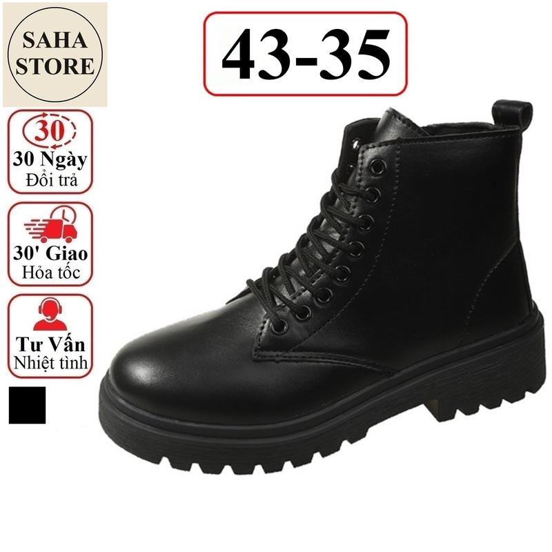  Giày boot nữ big size 43 42 41 SAHA228 giầy độn đế 6cm martin cao cổ bốt boost đen tăng 6p chiến binh combat boots 