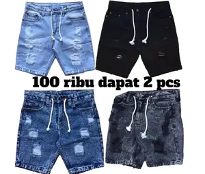 Paket 2 pcs Celana Pendek Pria Jeans Sobek Distro Dewasa Bahan Jeans Tebal