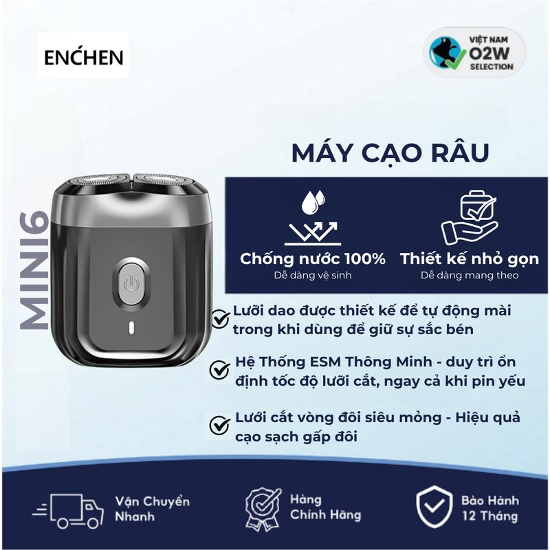 Máy cạo râu Enchen Mini 6, lưỡi dao kép siêu mỏng, chống nước IPX7 cạo khô & ướt, pin sử dụng đến 2 tháng - BH 12 tháng