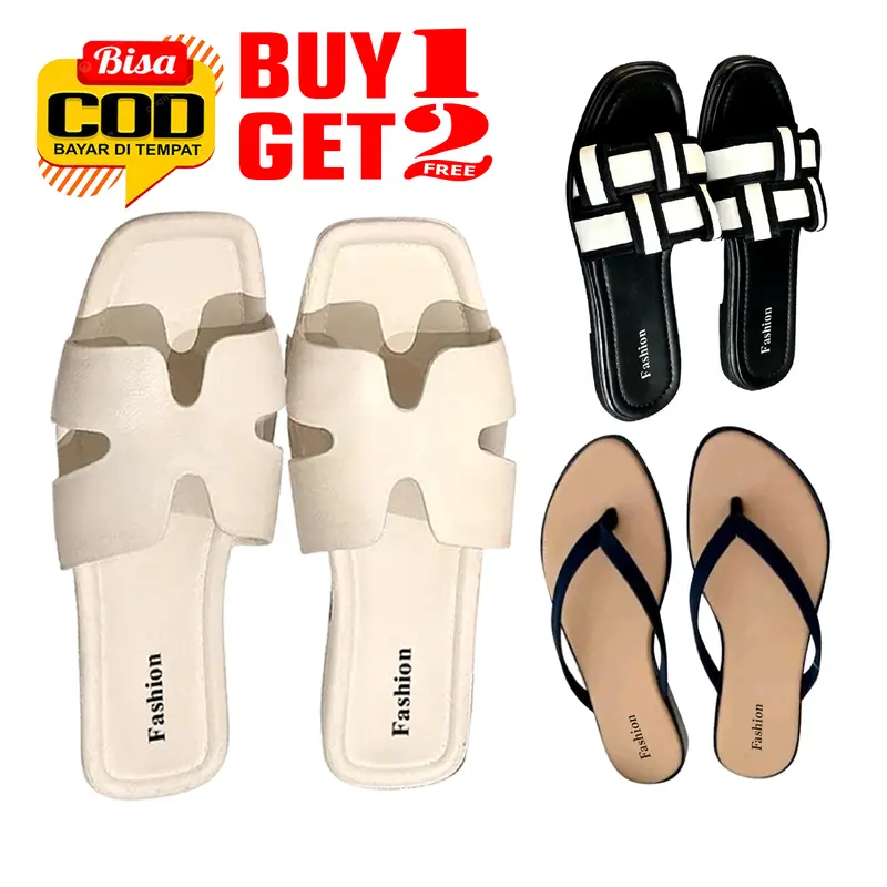 PROMO Beli 1 Gratis 2 Sandal Wanita Fashion | Sandal Slop Jepit Wanita Viral Kekinian | sandal Teplek Wanita Terbaru Sendal Karet Cewek 1