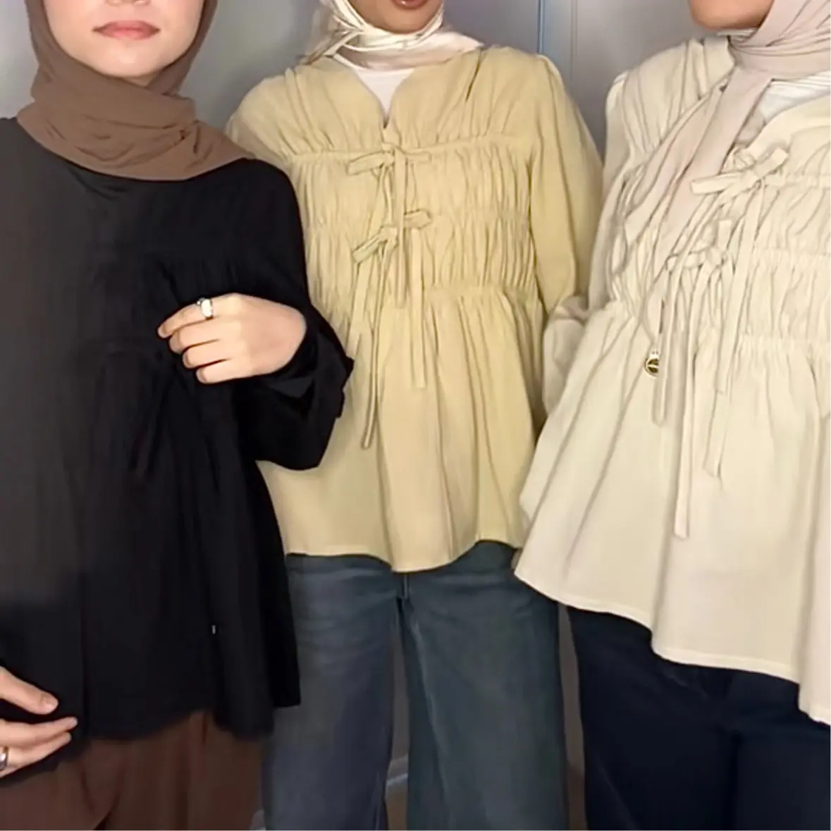 Liv Top (Ribbon-tie and Puffed Sleeves Details)