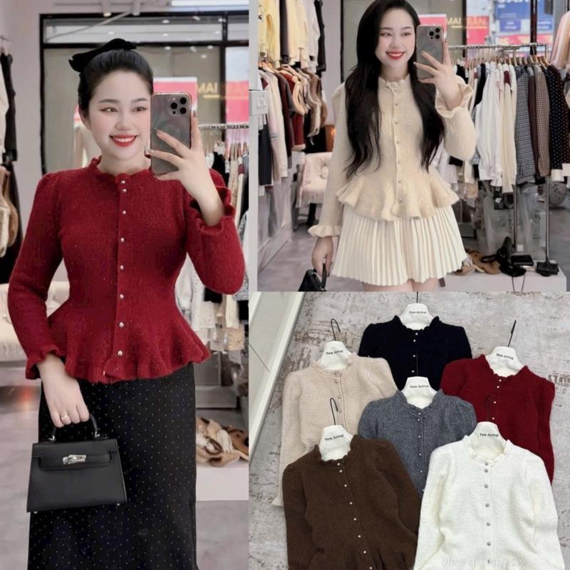    Mở Bán   Áo Len Gạo Kim Tuyến Khuy Nhỏ Bèo Gấu Dày Dặn,Hàng QC 6 Màu Nữ 