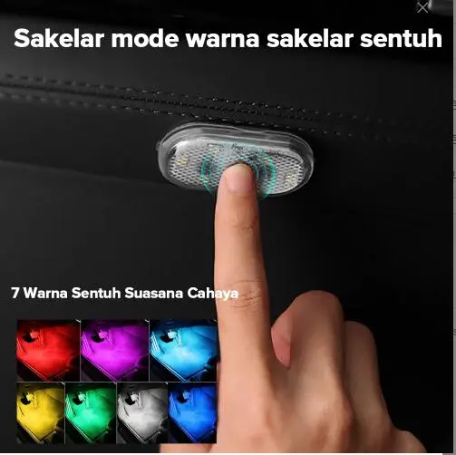 Lampu 6LED Dalam Mobil Touch Light Lampu Sentuh USB Lampu Hias Mobil Lampu Baca Lampu Sensor Gerak Otomatis 5V Car 3