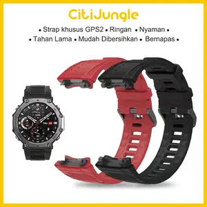 CitiJungle GPS2, tali jam tangan silikon asli khusus (hitam/merah), dilengkapi dengan alat pembuka tali jam.