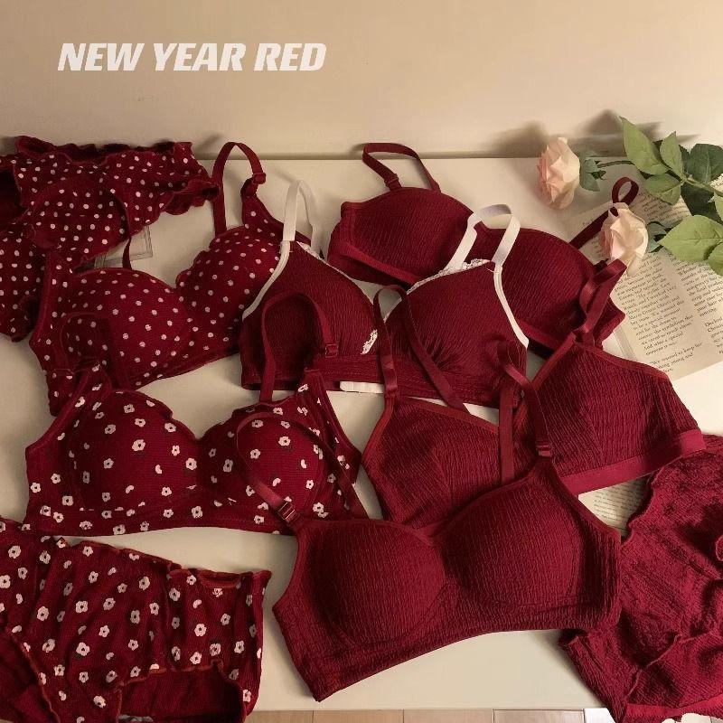 Year of Birth Dragon Lucky Underwear for Women Push up Push up Anti-Sag Wireless Red Wedding Bra Set 03 0