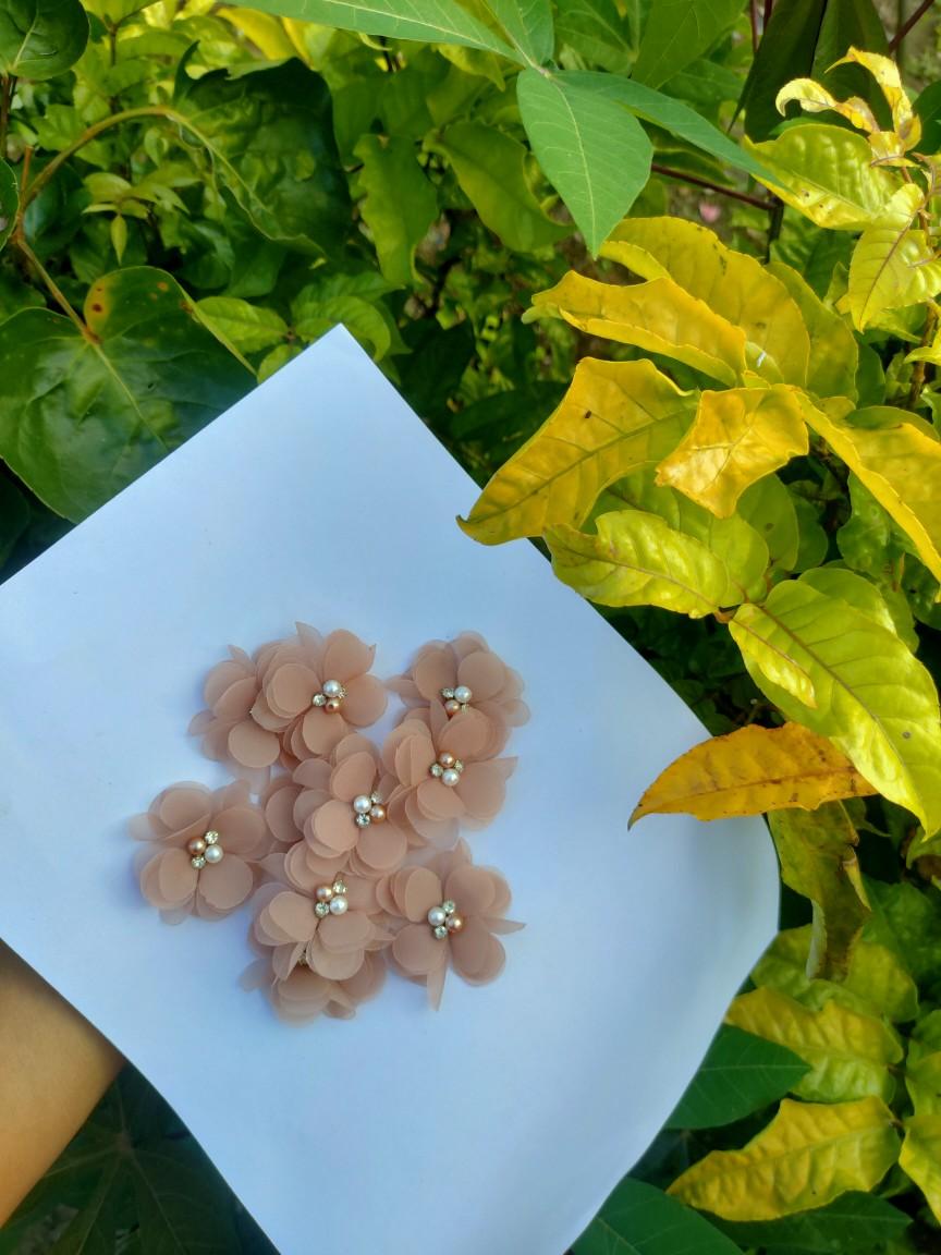 bunga solder / aplikasi bunga organza 3d / mutiara
