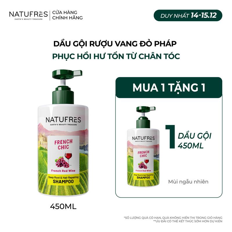  Dầu Gội Phục Hồi Tóc Hư Tổn Ngăn Gãy Rụng Natufres French Chic Chiết Xuất Rượu Vang Đỏ Pháp - 250ml   450ml 