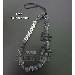 Gantungan HP Free Custom Nama Tali HP Strap HP Gelang HP Lanyard HP Aesthetic Phone Strap Black Series