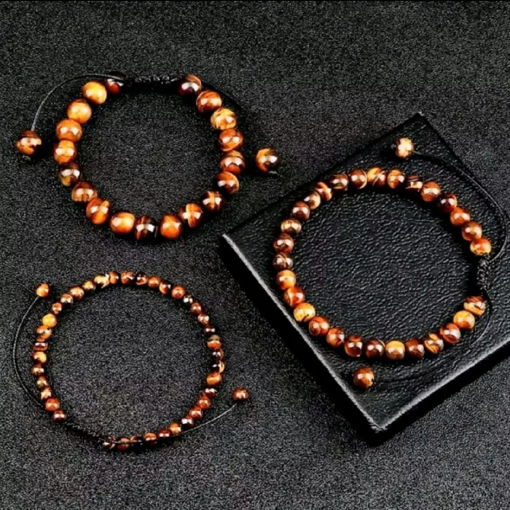Gelang Batu Alam Tiger Eye Stone Ukuran 4/6/8 mm, Gelang Kewibawaan, Gelang Chakra, Gelang Yoga, Bracelets Tali Pria Wanita harian gelang & bangle serut Tangan