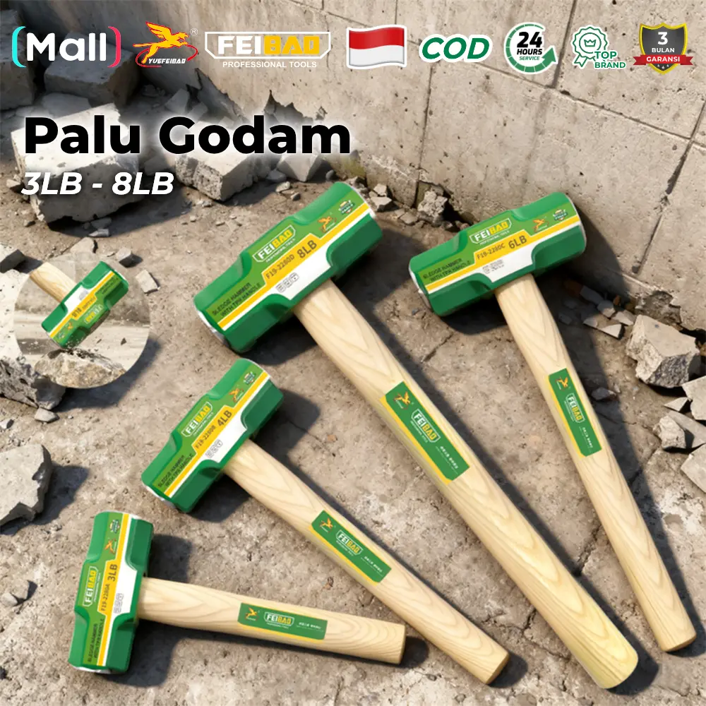 Feibao Palu Batu / Palu Besi Bogem 3-8LB / Stoning Hammer Wooden Handle / Gagang Kayu / F19-2280