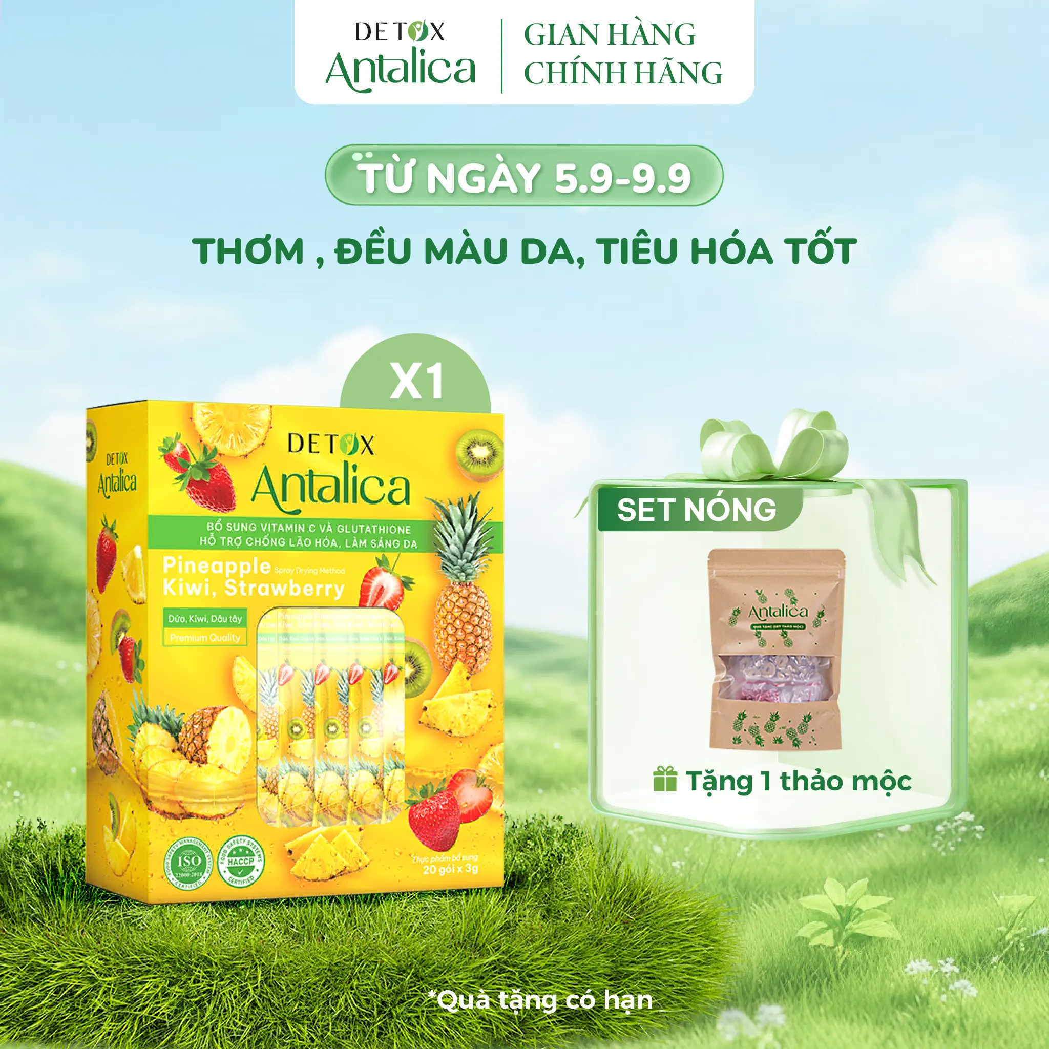 Antalica Detox Dứa Thơm Cung Cấp Vitamin C, Glutathione Hộp 20 gói