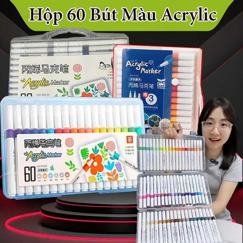 Hộp 60 Bút Màu Acrylic Marke Cao Cấp Chống Nước Cao Cấp Màu Sắc Tươi Sáng - Bút Lông Màu Vẽ Trên Mọi Chất Liệu