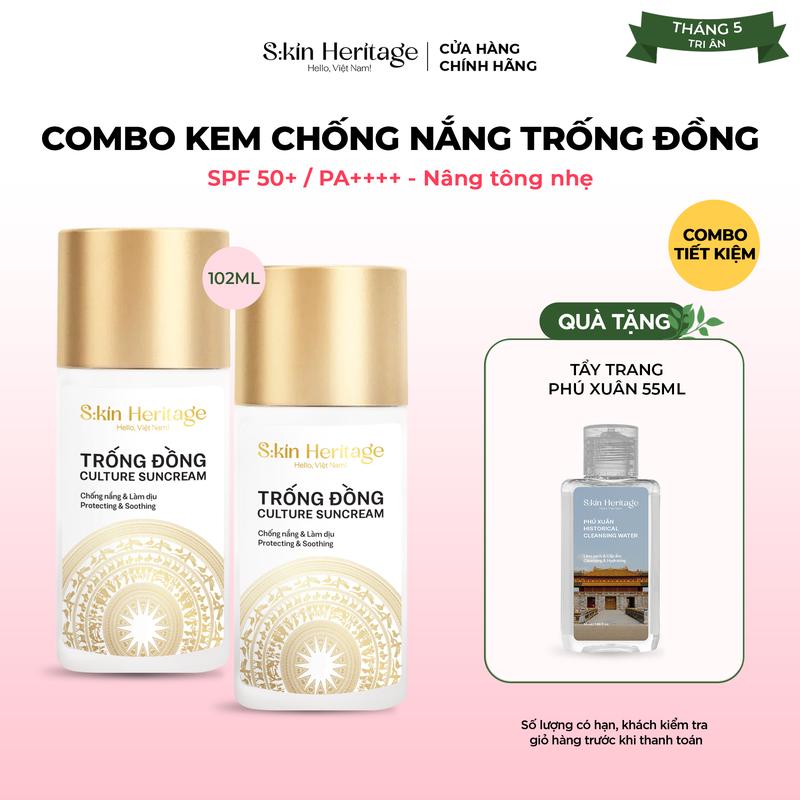 Bộ Đôi Kem Chống Nắng Trống Đồng Làm Dịu Nâng Tone Tự Nhiên SKIN HERITAGE Chống Tia UV SPF50+ PA++++ 51mlx2