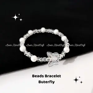 Gelang Mutiara Beads Kupu Transparan Model Simpul // Beads Bracelet Buterfly