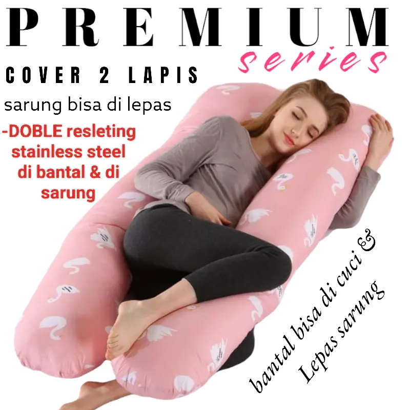 bantal hamil PREMIUM 2 sisi motif tebal dan nyaman / maternity pillow cover 2 lapis sarung bisa di lepas FREE TAS Ibu Bayi Ibu Bayi
