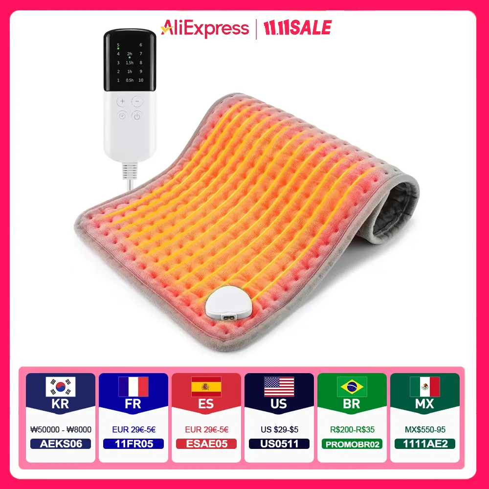 60x30cm Electric Blanket 10-gear Adjustable Temperature Body Warmer Soft Back&Leg Heating Pad US/EU/UK Electric Body Heating Pad