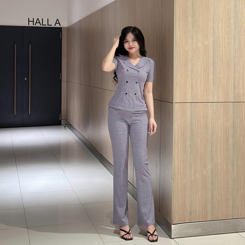 Set Bộ thun gân nhật CỔ TIM TAY NGẮN - QUẦN ỐNG LOE, Chất liệu Gấm Nhật vải Mềm - Mịn - Mát, tôn dáng che khuyết điểm, Đồ Bộ Nữ Top Women, Size 45 - 75KG