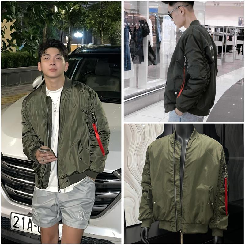 Áo bomber dù nam nữ trần bông 3 lớp lót cam dây tay Đỏ form boxxy