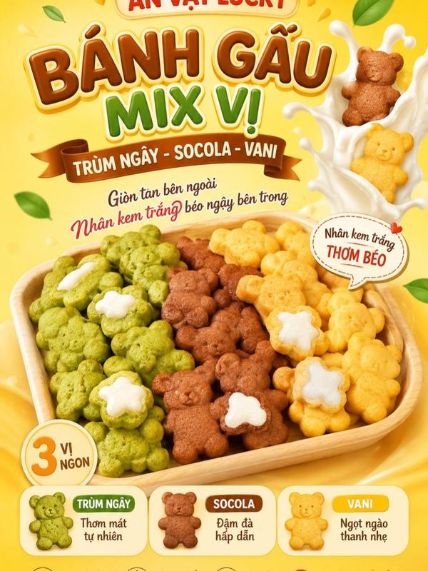 Bánh Gấu Nhân Kem 3 Vị - Bánh Gấu Nhân Kem Liên Hưng - Bánh Gấu Kem - Ăn Vặt…