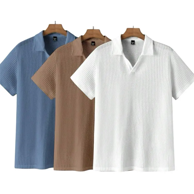 Paket 3 pcs Kaos polo lengan pendek pria V-neck waffle premium baju distro terbaru Atasan Kerah Dewasa Cowok 5