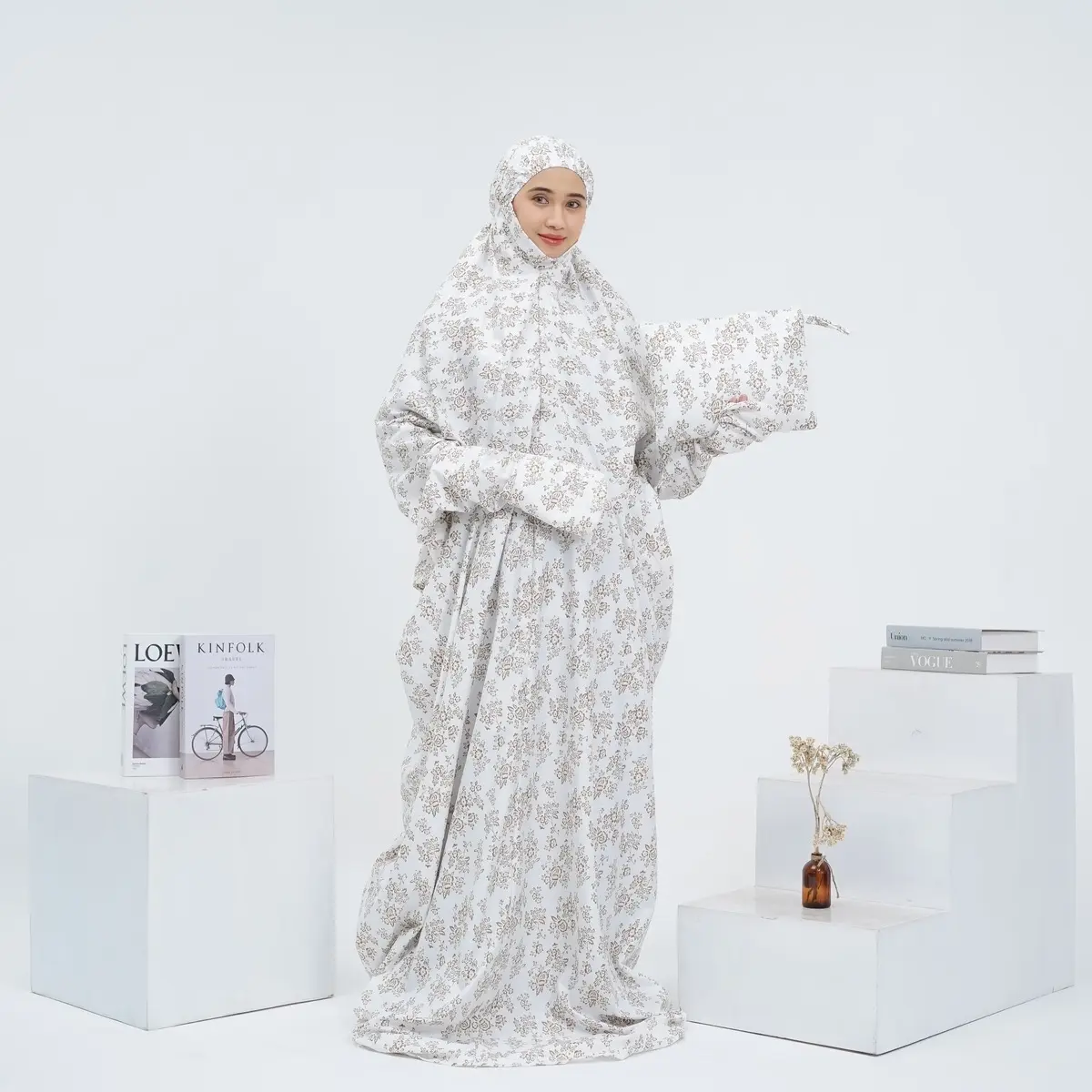 Mukena Terusan Dewasa Jumbo Katun Foil Premium - Motif Cantik - Traveling, Muslim, Rayon, Panjang, Wanita, Renda, Mukenah, Atasan yang Kombinasi Nyaman Kain Bawahan