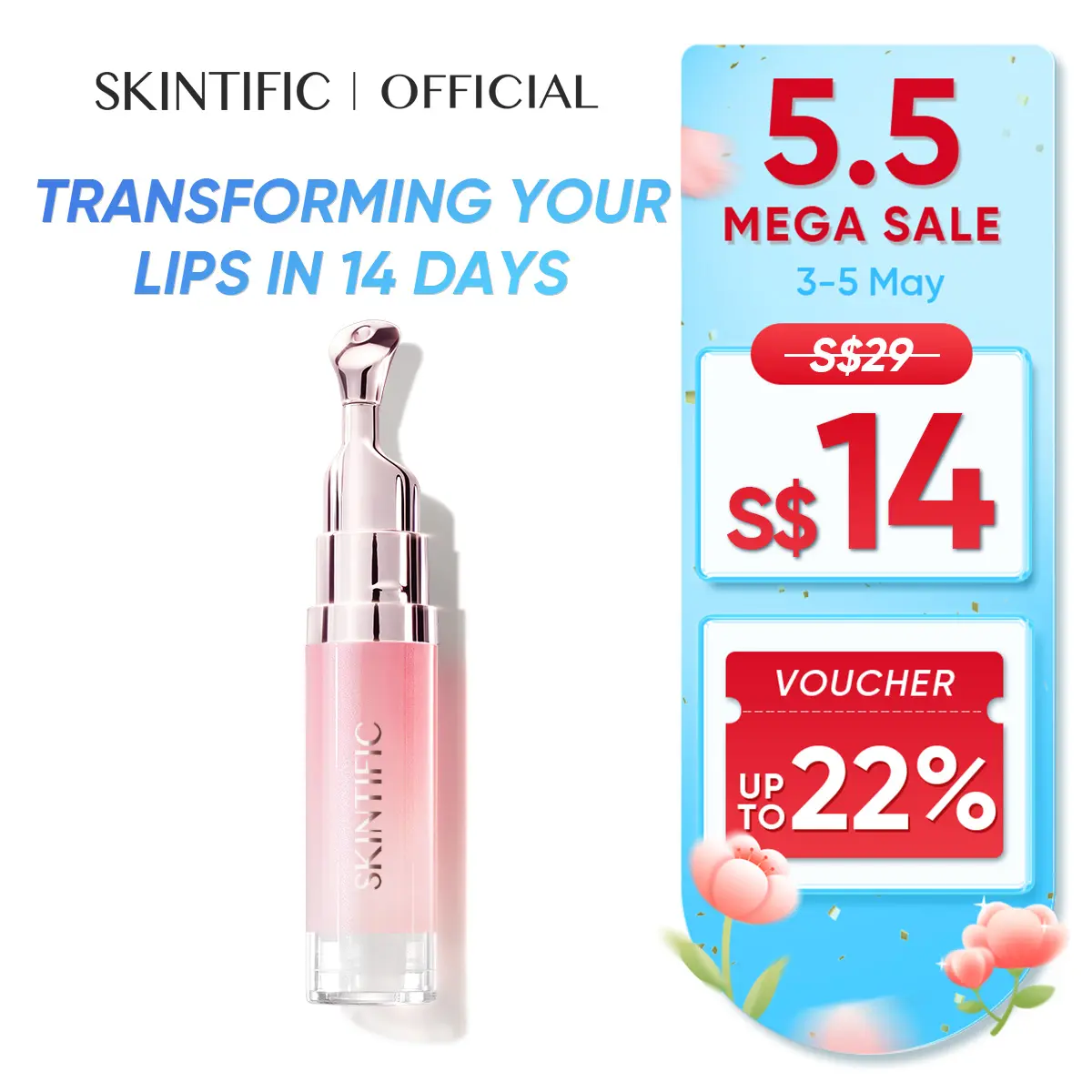 [SKINTIFIC OFFICIAL] SKINTIFIC Peptide Brightening Lip Serum Brightens and evens out dark and two toned lip color Moisturizes and nourishes lips