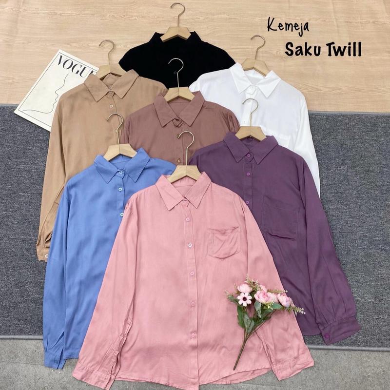 KEMEJA SAKU SATU RAYON TWILL KEMEJA BASIK LENGAN PANJANG POLOS 2