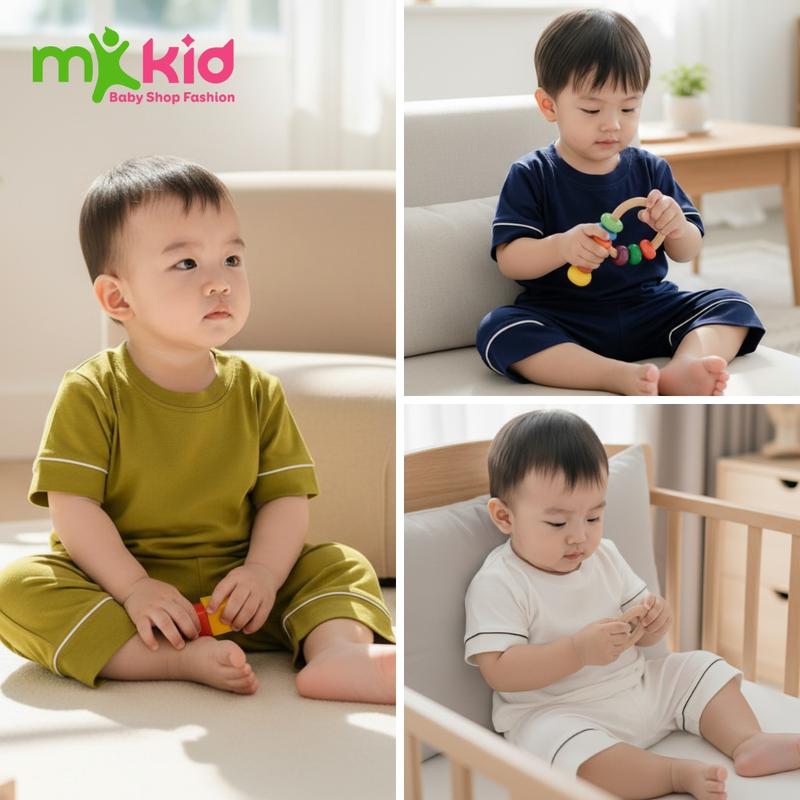   MKKIDSHOP  Bộ Lửng Hàn Quốc Phối Viền Cho Bé Trai Bé Gái 8-30Kg Dưới 8 Tuổi Chiều cao 1m25 trở xuống - Chất Thun Lạnh Mềm Mát Thấm Hút mồ Hôi Tốt - Đồ Ngủ Cho Bé - Đồ Bộ Mặc Nhà Đi học Cho Bé 