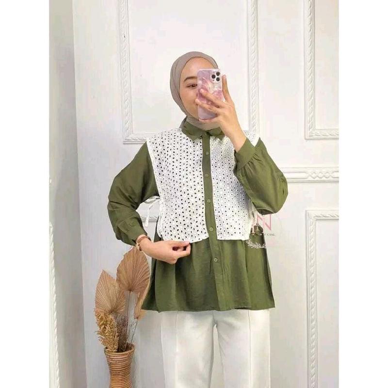 Dena kemeja rompi kekinian katun atasan poly mix katun broklat Wanita Panjang 2