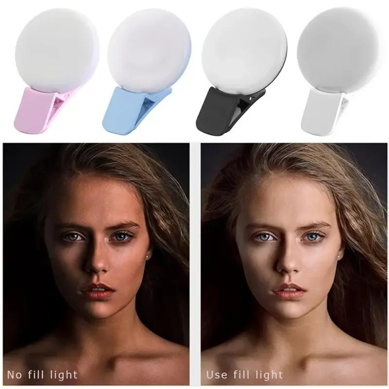T140inbookin Portable LED Light Mobile Phone Mini Selfie Fill Light 3 Modes Rechargeable Selfie Ring Light Clip-on Brightness Make Up Phone Fill Lamp 1