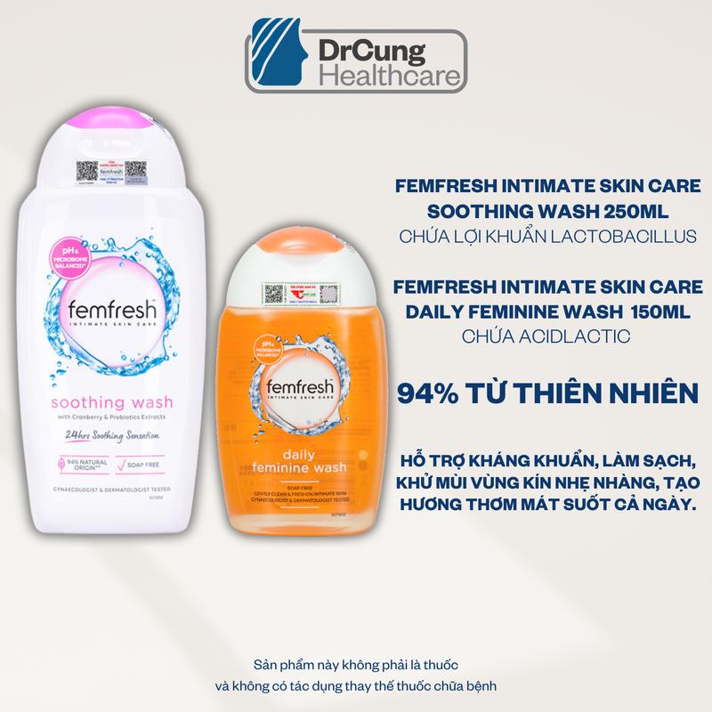  Combo Dung dịch vệ sinh phụ nữ cao cấp Femfresh Intimate Skin Care Soothing Wash 250ml  Màu Hồng  và Femfresh daily feminine wash màu cam chai 150ml Dung Dịch Vệ Sinh dành cho da thường dùng hàng ngày HÀNG CHÍNH HÃNG 