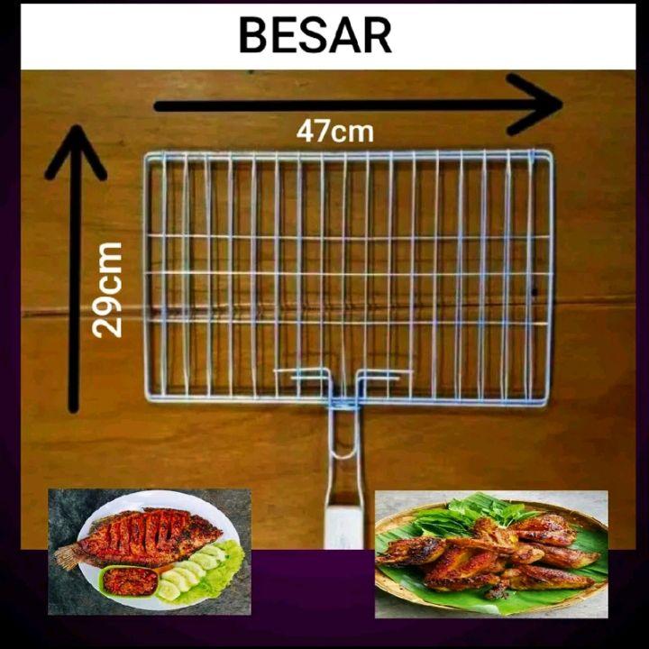 Panggangan Ikan Jumbo Jepit Stainless Jepitan Panggangan Gagang Kayu untuk BBQ dan Grill Serbaguna Kitchenware