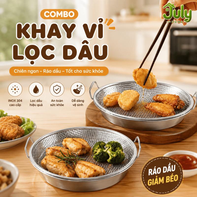 Set khay vỉ lưới lọc dầu 22cm