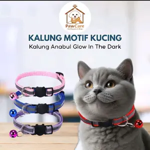 PawCarehome Kalung Motif Kucing Anabul Glow In The Dark untuk Kucing Bahan Nyaman Aman dengan Desain Unik dan Tahan Lama